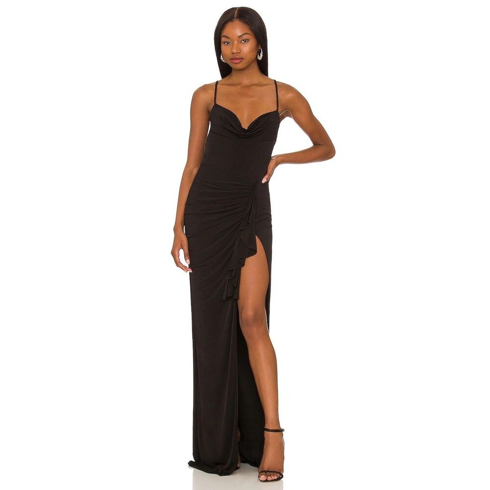 Katie May Womens Full Length Event Evening Dress Slit Black Open Back Maxi Small